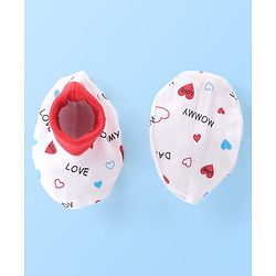 Babyhug 100% Cotton Knit Cap Mittens & Booties Set with Heart Print - White