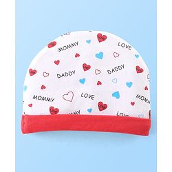 Babyhug 100% Cotton Knit Cap Mittens & Booties Set with Heart Print - White