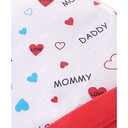 Babyhug 100% Cotton Knit Cap Mittens & Booties Set with Heart Print - White