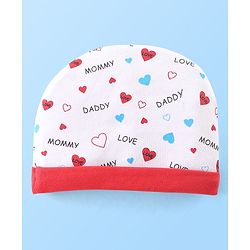 Babyhug 100% Cotton Knit Cap Mittens & Booties Set with Heart Print - White