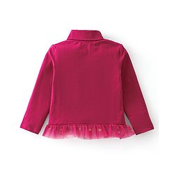 Babyhug 100% Cotton Full Sleeves Skivi T-Shirt with Text Graphics & Frill Detailing - Maroon