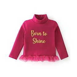 Babyhug 100% Cotton Full Sleeves Skivi T-Shirt with Text Graphics & Frill Detailing - Maroon