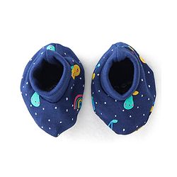 Babyhug 100% Cotton Interlock Knit Cap Mitten And Booties Set Fruits Design - Navy Blue