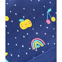 Babyhug 100% Cotton Interlock Knit Cap Mitten And Booties Set Fruits Design - Navy Blue