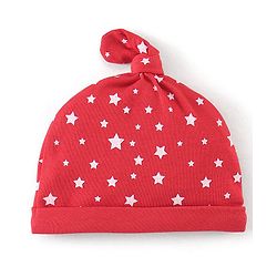 Babyhug 100% Cotton Knit Cap Mittens & Booties Set Star Print - Red