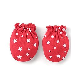 Babyhug 100% Cotton Knit Cap Mittens & Booties Set Star Print - Red