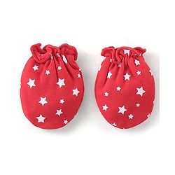 Babyhug 100% Cotton Knit Cap Mittens & Booties Set Star Print - Red