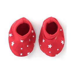 Babyhug 100% Cotton Knit Cap Mittens & Booties Set Star Print - Red