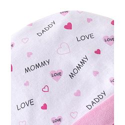 Babyhug 100% Cotton Interlock Knit Cap Mittens & Booties Set with Heart Print - White & Pink