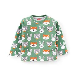 Babyhug 100% Cotton Knit Full Sleeves T-Shirt Animal Face Print - Green