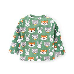 Babyhug 100% Cotton Knit Full Sleeves T-Shirt Animal Face Print - Green