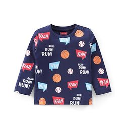 Babyhug 100% Cotton Knit Full Sleeves T-Shirt With Text Print - Navy Blue