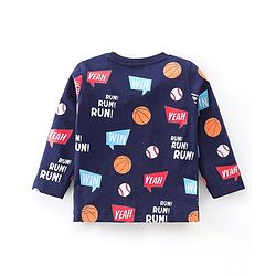 Babyhug 100% Cotton Knit Full Sleeves T-Shirt With Text Print - Navy Blue