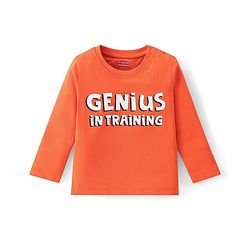Babyhug Cotton Knit Full Sleeves Text Graphic T-Shirt - Orange