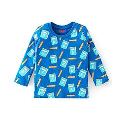 Babyhug 100% Cotton Knit Full Sleeves T-Shirt Note Book Print - Blue