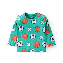 Babyhug 100% Cotton Knit Full Sleeves T-Shirt Ball Print - Green