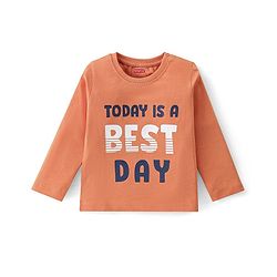 Babyhug Cotton Knit Full Sleeves T-Shirt with Graphics Print - Orange
