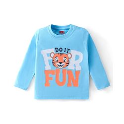 Babyhug Cotton Knit Full Sleeves Tiger & Text Graphics T-Shirt - Blue