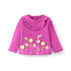 Babyhug Cotton Knit Full Sleeves Top with Floral Embroidery & Jeggings - Pink