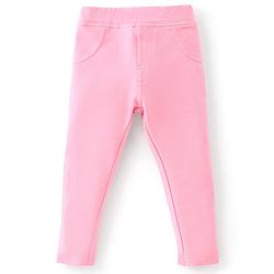 Babyhug Cotton Knit Full Sleeves Top with Floral Embroidery & Jeggings - Pink