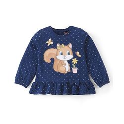 Babyhug 100% Cotton Knit Full Sleeves Top & Lounge Pant With Squirrel Print - Navy Blue & Pink