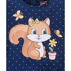 Babyhug 100% Cotton Knit Full Sleeves Top & Lounge Pant With Squirrel Print - Navy Blue & Pink