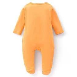 Babyhug Interlock Full Sleeves Footed Sleep Suit Kitty Print - Orange