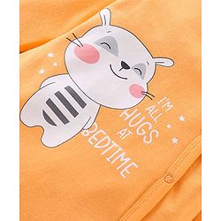 Babyhug Interlock Full Sleeves Footed Sleep Suit Kitty Print - Orange