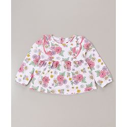 Babyhug 100% Cotton Knit Full Sleeves Top & Legging Set Floral Print - White & Pink
