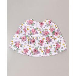 Babyhug 100% Cotton Knit Full Sleeves Top & Legging Set Floral Print - White & Pink
