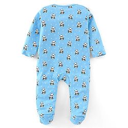 Babyhug Cotton Knit Full Sleeves Footed Sleepsuit Panda Print - Blue