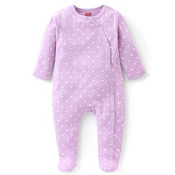 Babyhug Cotton Knit Full Sleeves Footed Sleepsuit Hearts Print - Pink