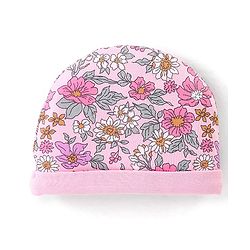 Babyhug 100% Cotton Knit Cap Mittens & Booties Set Floral Print - Pink