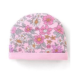 Babyhug 100% Cotton Knit Cap Mittens & Booties Set Floral Print - Pink