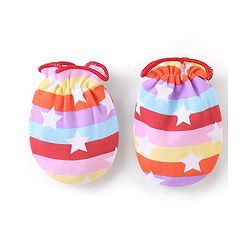 Babyhug 100% Cotton Knit Cap Mittens & Booties Set Star Print - Multicolour