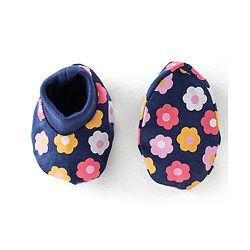 Babyhug 100% Cotton Knit Cap Mittens & Booties With Floral Print - Navy Blue