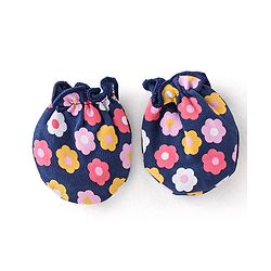 Babyhug 100% Cotton Knit Cap Mittens & Booties With Floral Print - Navy Blue