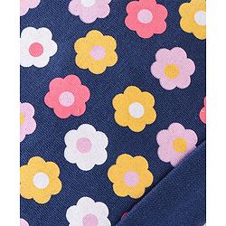 Babyhug 100% Cotton Knit Cap Mittens & Booties With Floral Print - Navy Blue
