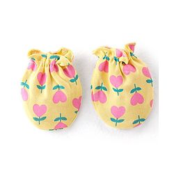 Babyhug 100% Cotton Cap Mittens & Booties Set With Floral Print Yellow - Diameter 9.5 cm