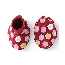 Babyhug 100% Cotton Knit Cap Mittens & Booties Set Floral Print - Red