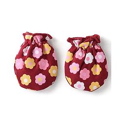 Babyhug 100% Cotton Knit Cap Mittens & Booties Set Floral Print - Red
