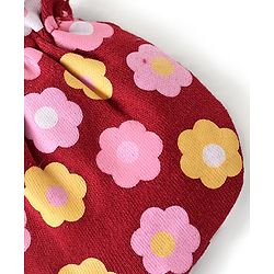 Babyhug 100% Cotton Knit Cap Mittens & Booties Set Floral Print - Red