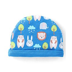 Babyhug 100% Cotton Knit Bear Print Cap Mittens & Booties - Navy Blue