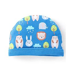 Babyhug 100% Cotton Knit Bear Print Cap Mittens & Booties - Navy Blue