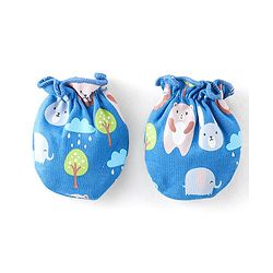 Babyhug 100% Cotton Knit Bear Print Cap Mittens & Booties - Navy Blue