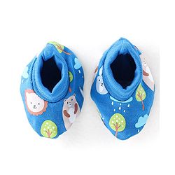 Babyhug 100% Cotton Knit Bear Print Cap Mittens & Booties - Navy Blue