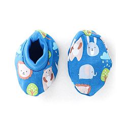 Babyhug 100% Cotton Knit Bear Print Cap Mittens & Booties - Navy Blue