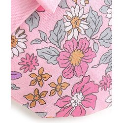 Babyhug 100% Cotton Knit Cap Floral Printed with Bow Applique- Pink