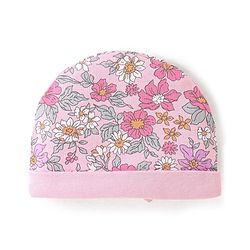 Babyhug 100% Cotton Knit Cap Floral Printed with Bow Applique- Pink