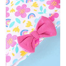 Babyhug 100% Cotton Knit Cap with Floral Design and Bow - Multicolour